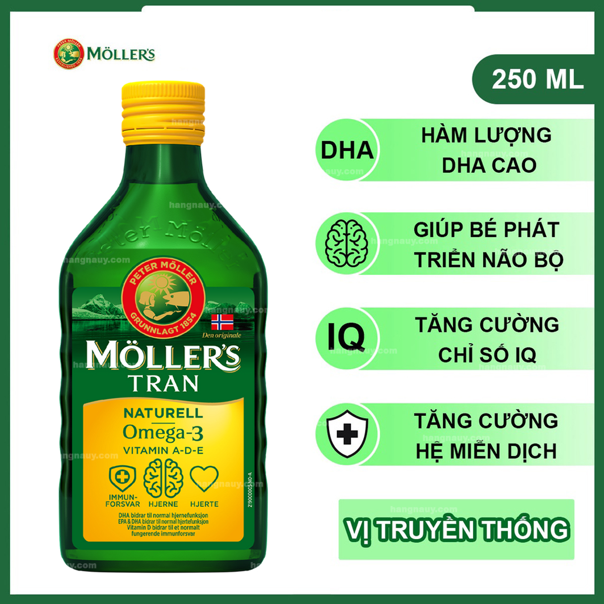 Omega 3 MOLLERS Tran Naturell 250ml | Dầu gan cá tuyết Omega 3 | Hương vị truyền thống