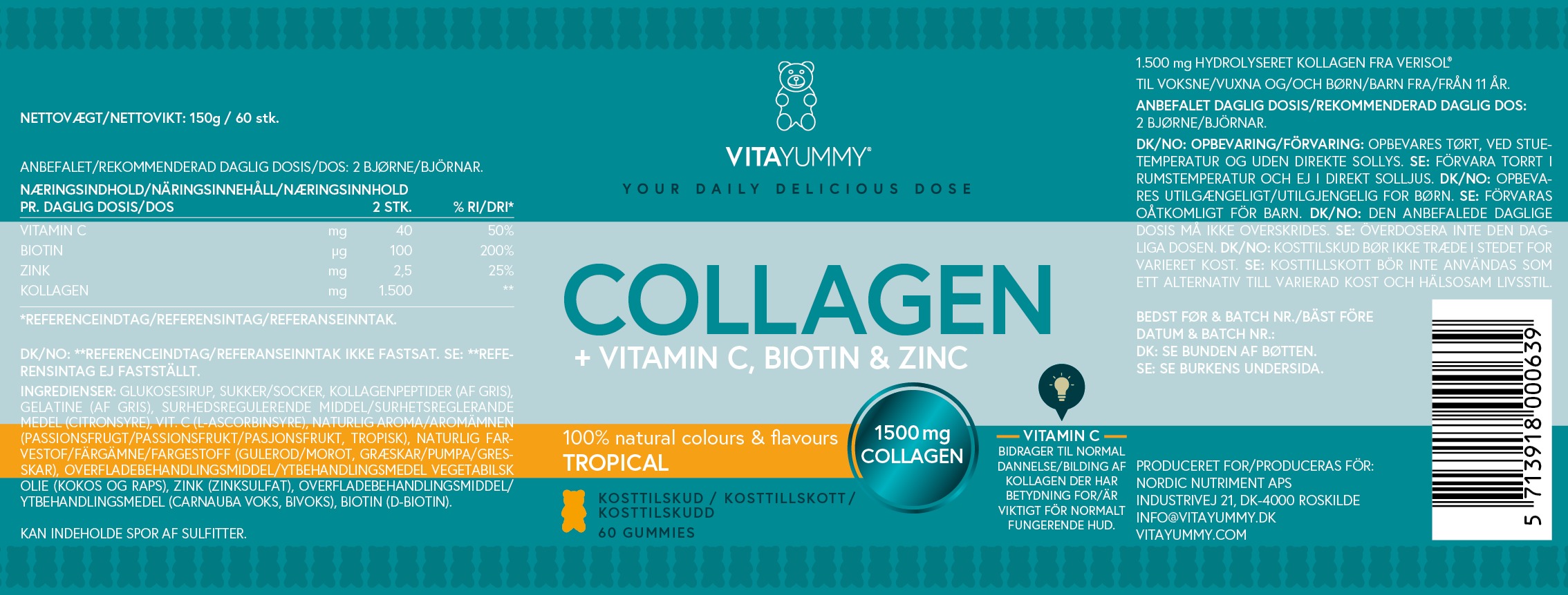Kẹo dẻo Collagen VitaYummy Tropical vị trái cây | Hộp 60 viên