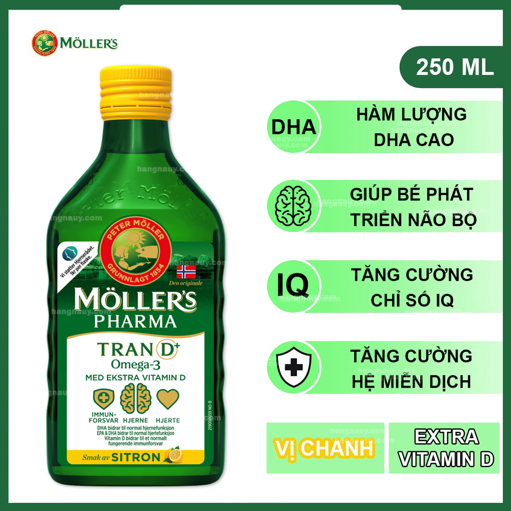 MOLLERS Pharma Tran D+ | Dầu gan cá tuyết Omega 3 | Hương vị Chanh | Nội địa Na Uy (250ml)