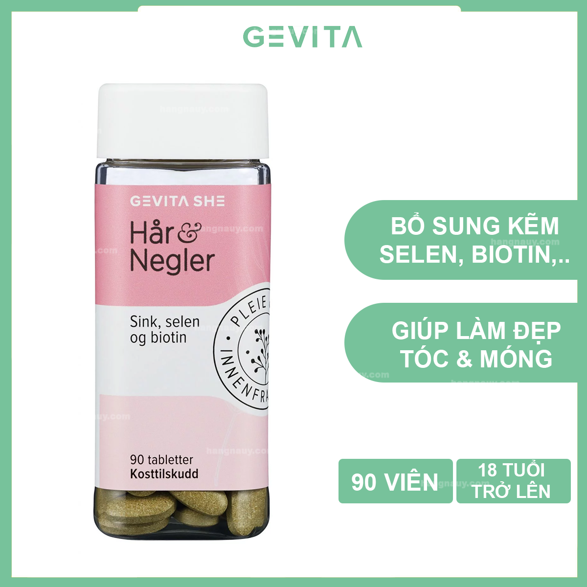 Viên uống đẹp tóc và móng GEVITA SHE nội địa Na Uy | Hộp 90 viên