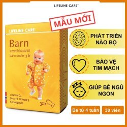 Dầu cá Lifeline Care Barn Child | bổ sung Omega 3, Vitamin D3 | Dành cho bé từ 4 tuần đến 3 tuổi | 1 hộp x 30 viên