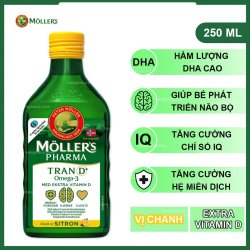 MOLLERS Pharma Tran D+ | Dầu gan cá tuyết Omega 3 | Hương vị Chanh | Nội địa Na Uy (250ml)