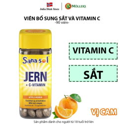 Sana-sol Jern + C-Vitamin – Viên nhai bổ sung Sắt & Vitamin C nội địa Na Uy (Hộp 75 viên)
