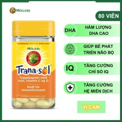 Viên nhai dầu cá bổ sung Omega 3, Vitamin A,D,E,C Mollers Trana-Sol nội địa Na Uy | Hộp 80 viên