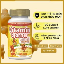 Kẹo dẻo bổ sung Vitamin Bjorner  Punch Na Uy -  Cho bé từ 3 tuổi trở lên - Vị trái cây Punch - Hộp 60 viên